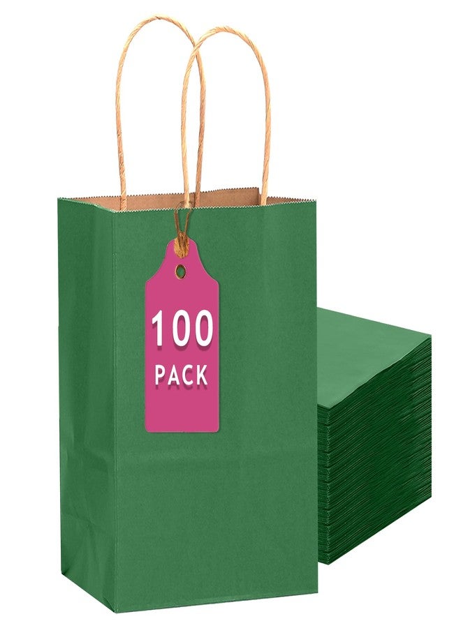 qiqee 100PCS Gift Bag with Handles Bulk Kraft Deep Green Paper Bags Multiple Uses (13''x5 x10 inch Large Size) - Image 1